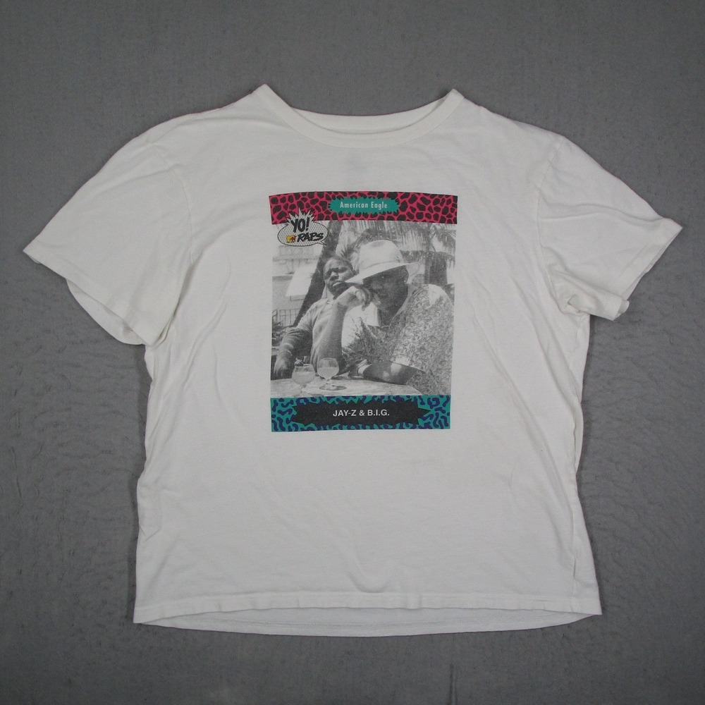 American Eagle Yo MTV Raps Jay-Z B.I.G. Graphic T-Shirt White Large Limited Ed